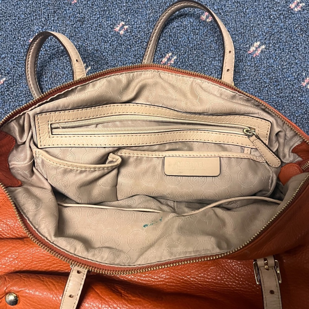 Michael Kors Jet Set Leather Tote Size Medium Orange Travel Bag Zipper Closure - Picture 6 of 13